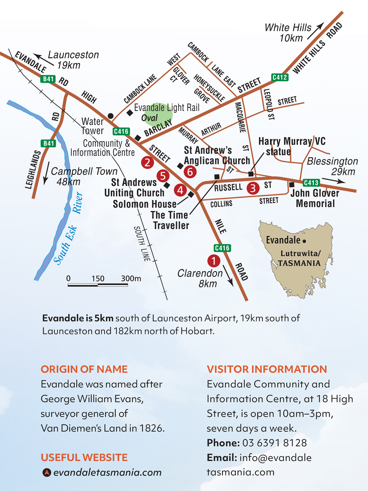 A map of Evandale, Tasmania.