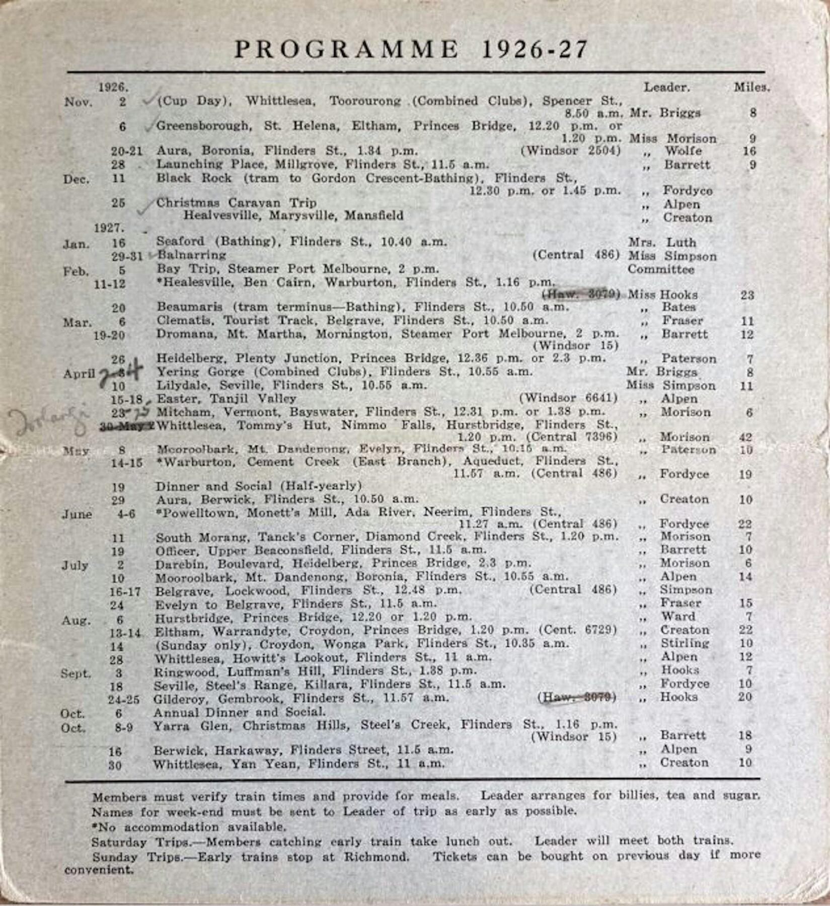 the program of the women's walking club for 1926